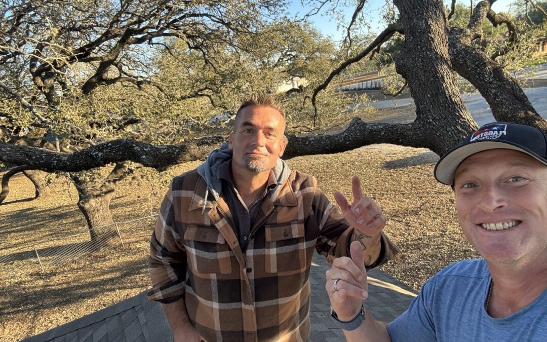 Homeowner meeting a local Texas roofing contractor