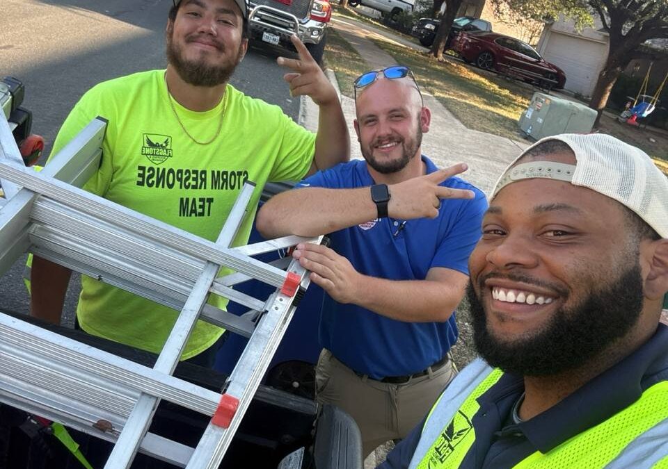 Community relations rep walking a Texas neighborhood