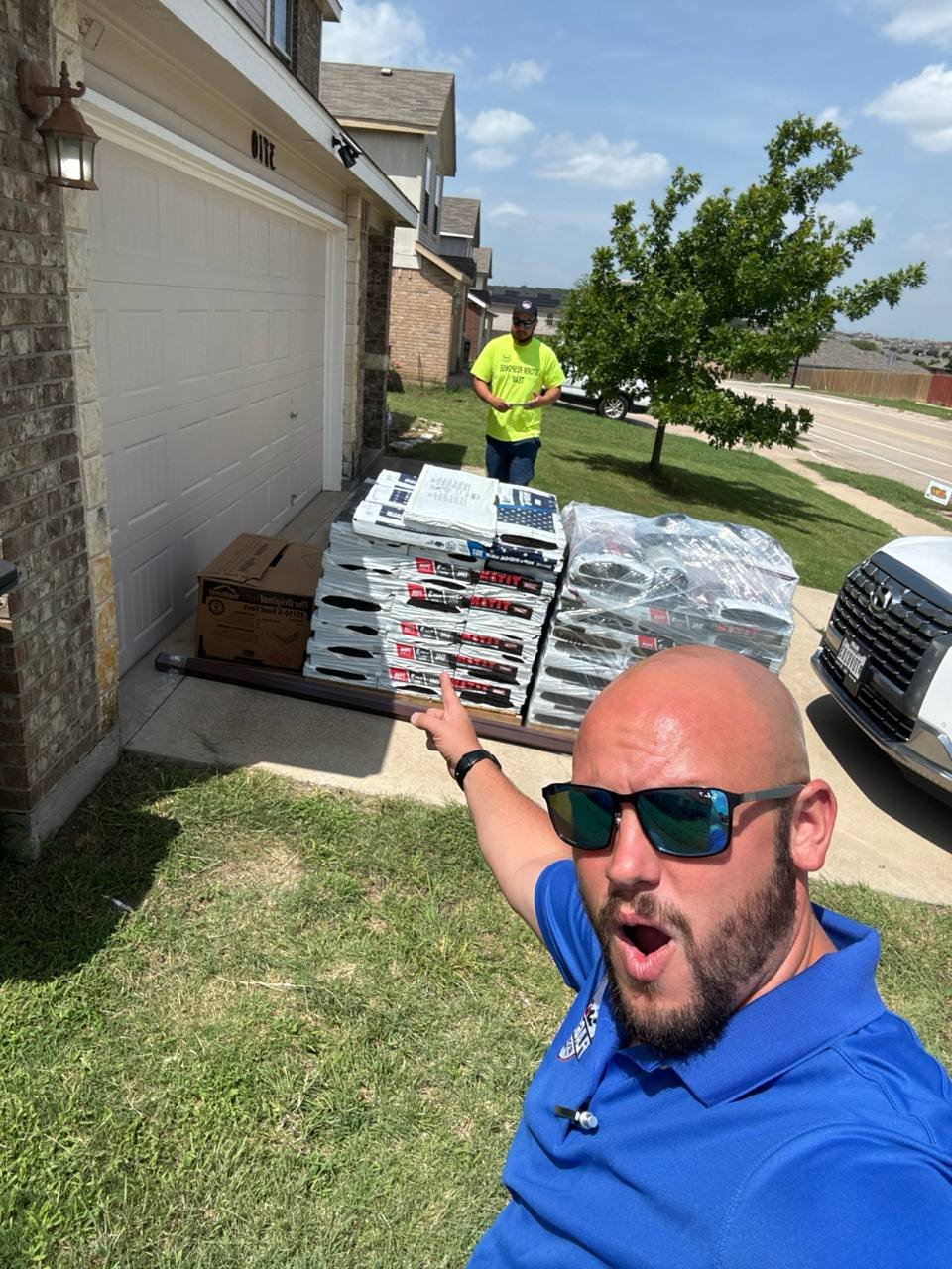 Rep walking a Texas neighborhood after a storm