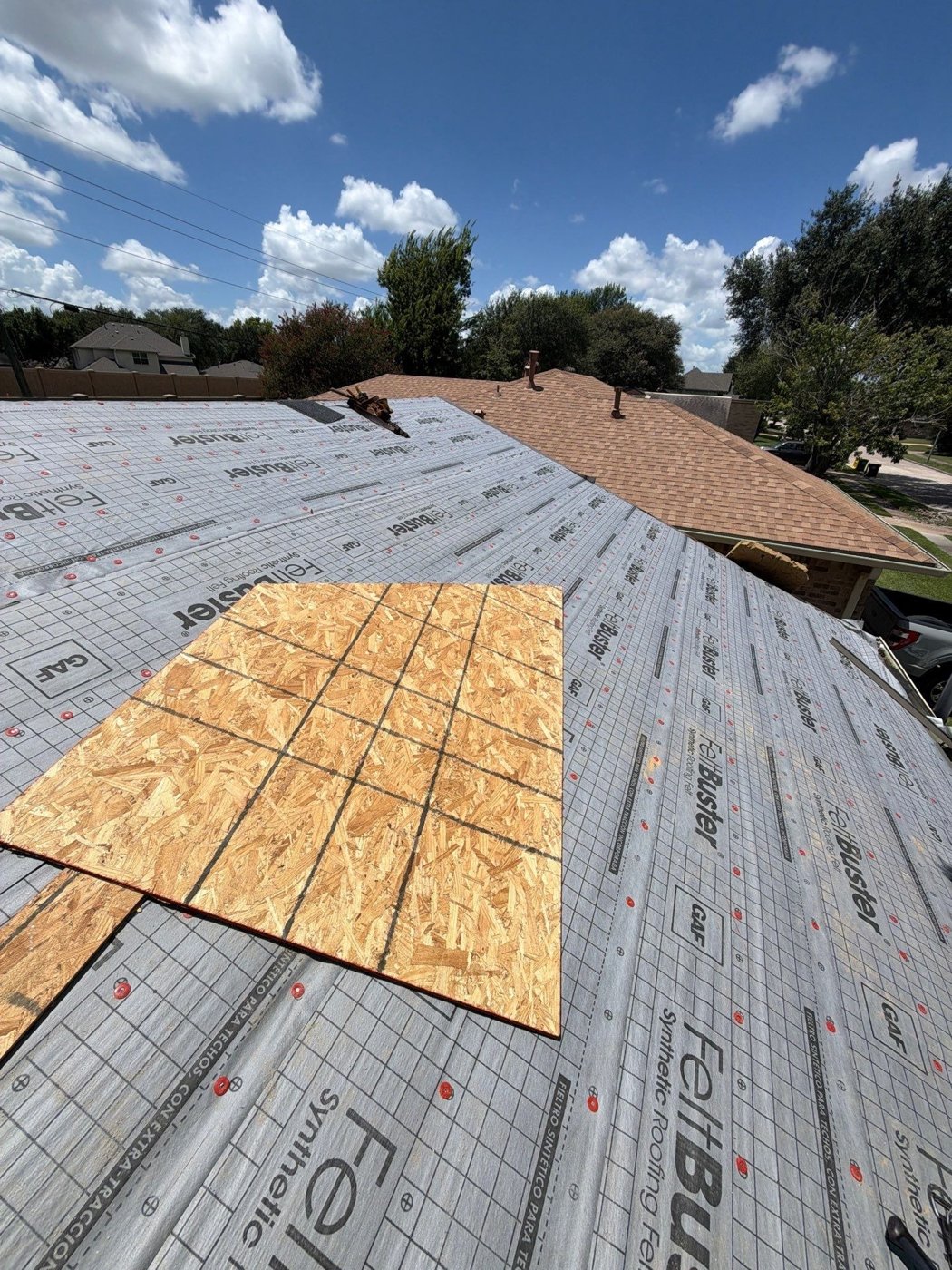 Homeowners discussing roof replacement insurance